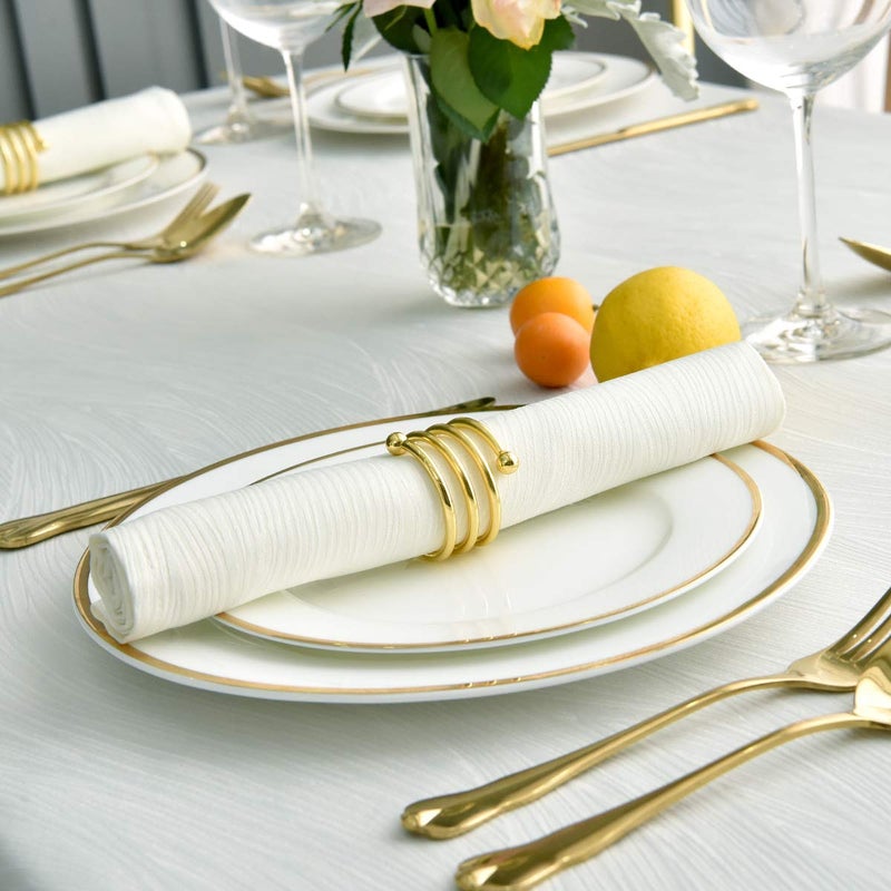 maxmill Jacquard Cloth Napkin 20 x 20 Inch Swirl Pattern Solid Washable Polyester Dinner Napkins Set of 4 with Hemmed Edges Great for Family Holiday Dinners Weddings Parties and Banquets Ivory - Image 4